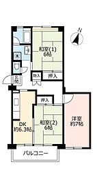 UR都市機構ポートアイランド団地65号棟 3DKの間取図画像