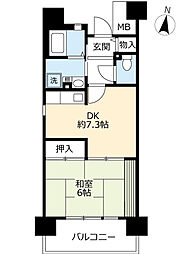 UR都市機構サンラフレ明石15棟 1DKの間取図画像