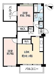 UR都市機構ポートアイランド団地61号棟 2LDKの間取図画像
