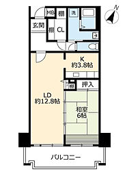 UR都市機構キャナルタウンウエスト4号棟 1LDKの間取図画像