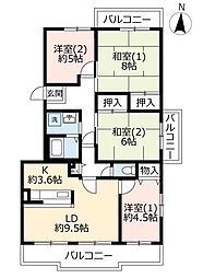 UR都市機構鹿の子台北ハイツ2号棟 4LDKの間取図画像