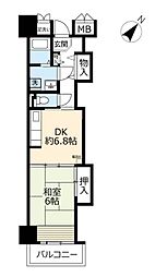UR都市機構キャナルタウンウエスト4号棟 1DKの間取図画像