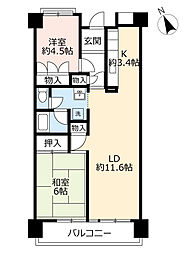 UR都市機構ポートアイランド団地61号棟 2LDKの間取図画像