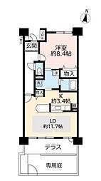 UR都市機構KOBE・岡本団地1号棟 1LDKの間取図画像