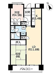 UR都市機構ポートアイランド団地61号棟 2LDKの間取図画像