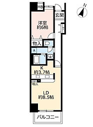 UR都市機構キャナルタウンウエスト4号棟 1LDKの間取図画像