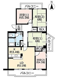 UR都市機構アクティ学園西町748号棟 4LDKの間取図画像