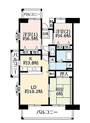 UR都市機構ルゼフィール井吹台6号棟 3LDKの間取図画像