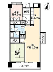 UR都市機構ポートアイランド団地61号棟 2LDKの間取図画像