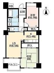 新開地西国街道ビルフレール新開地6丁目 2LDKの間取図画像