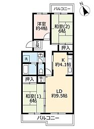 UR都市機構鹿の子台北ハイツ2号棟 3LDKの間取図画像