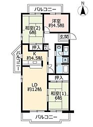 UR都市機構アクティ学園西町748号棟 3LDKの間取図画像