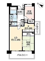 UR都市機構ルネシティ脇浜町3号棟 2LDKの間取図画像