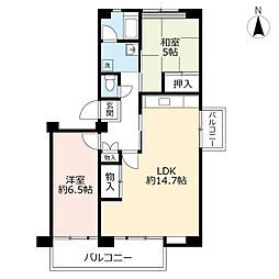 UR都市機構ポートアイランド団地65号棟 2LDKの間取図画像
