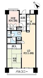 UR都市機構ポートアイランド団地61号棟 2LDKの間取図画像