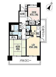 UR都市機構ルネシティ脇浜町1号棟 2LDKの間取図画像