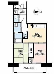 UR都市機構ルネシティ新在家南町2号棟 2DKの間取図画像