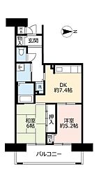 UR都市機構ルネシティ新在家南町2号棟 2DKの間取図画像