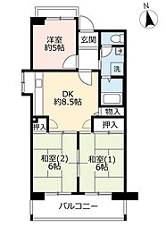 UR都市機構グリーンヒルズ鷹取1号棟 3DKの間取図画像