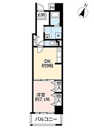 UR都市機構キャナルタウンウエスト4号棟 1DKの間取図画像