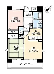 UR都市機構パークタウン西武庫8号棟 2LDKの間取図画像