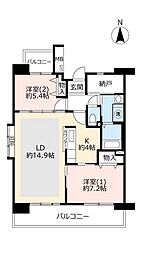UR都市機構パークタウン西武庫9号棟 2LDKの間取図画像