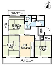 UR都市機構中山五月台団地5号 3DKの間取図画像