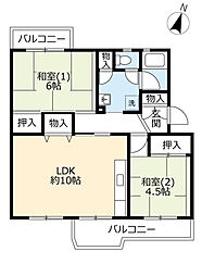 UR都市機構中山五月台団地5号 2LDKの間取図画像