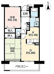 UR都市機構パークタウン西武庫20号棟 2DKの間取図画像