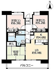 UR都市機構西宮マリナパークシティ丘のある街2番館 3LDKの間取図画像