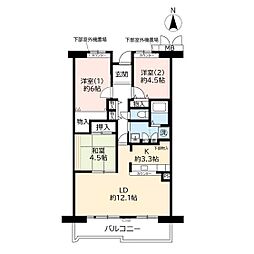 UR都市機構アルビス伊丹千僧6号棟 3LDKの間取図画像