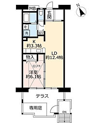 UR都市機構浜甲子園さくら街10号棟 1LDKの間取図画像