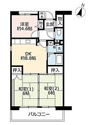 UR都市機構サンラフレ鳴尾北13号棟 3DKの間取図画像
