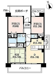 UR都市機構浜甲子園なぎさ街24号棟 3DKの間取図画像