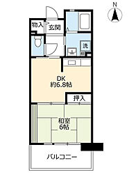 UR都市機構パークタウン西武庫4号棟 1DKの間取図画像