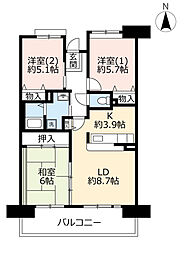 UR都市機構パークタウン西武庫4号棟 3LDKの間取図画像