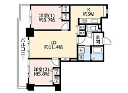 UR都市機構酉島リバーサイドヒルなぎさ街20号棟 2LDKの間取図画像