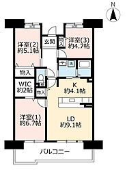 UR都市機構パークタウン西武庫4号棟 3LDKの間取図画像