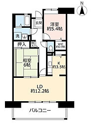 UR都市機構西宮マリナパークシティ丘のある街2番館 2LDKの間取図画像