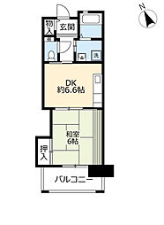 UR都市機構浜甲子園さくら街2号棟 1DKの間取図画像
