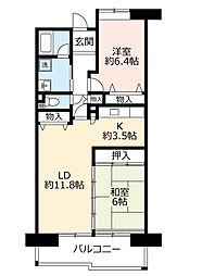 UR都市機構酉島リバーサイドヒルなぎさ街19号棟 2LDKの間取図画像