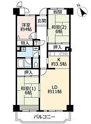 UR都市機構今津浜パークタウン12号棟 3LDKの間取図画像