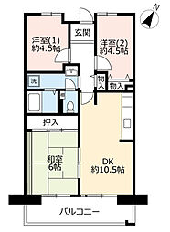 UR都市機構サンラフレ出来島9号棟 3DKの間取図画像