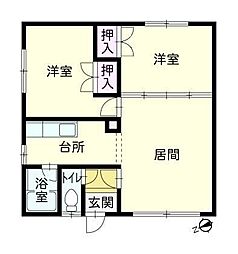 北勝ハイツ 2LDKの間取図画像