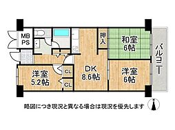 レック住道スカイハイツ 3DKの間取図画像