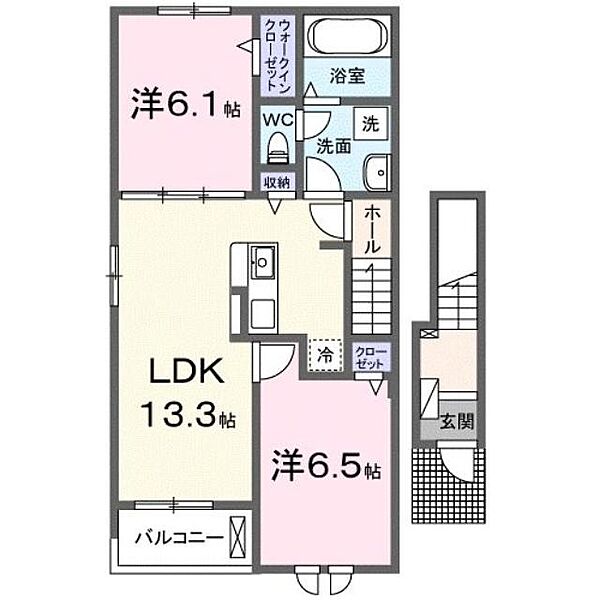 岡山県井原市木之子町(賃貸アパート2LDK・2階・59.58㎡)の写真 その2