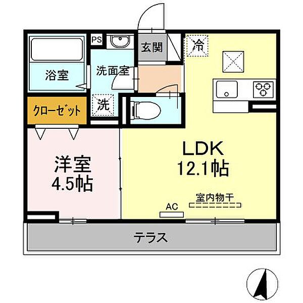 広島県福山市御幸町大字上岩成(賃貸アパート1LDK・1階・40.04㎡)の写真 その3