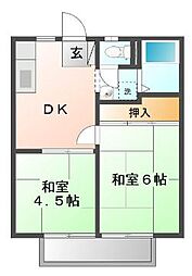 JR山陽本線 東福山駅 4.8kmの賃貸アパート 2階2DKの間取り
