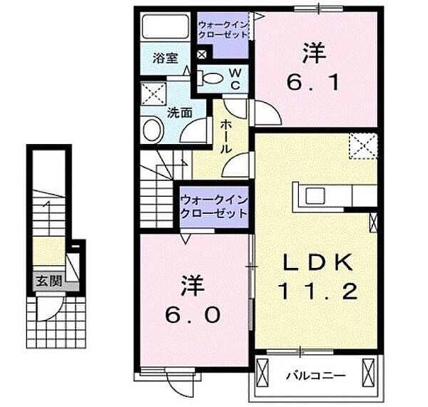 岡山県笠岡市茂平(賃貸アパート2LDK・2階・57.64㎡)の写真 その3