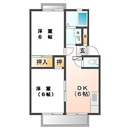 JR福塩線 備後本庄駅 徒歩5分の賃貸アパート 1階2DKの間取り